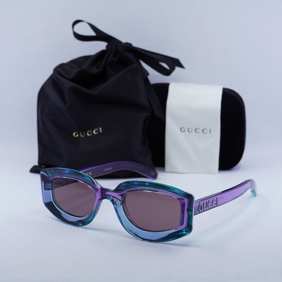 Gucci GG1719S 003 Geometric Sunglasses - Shiny Transparent Violet - Picture 1 of 9